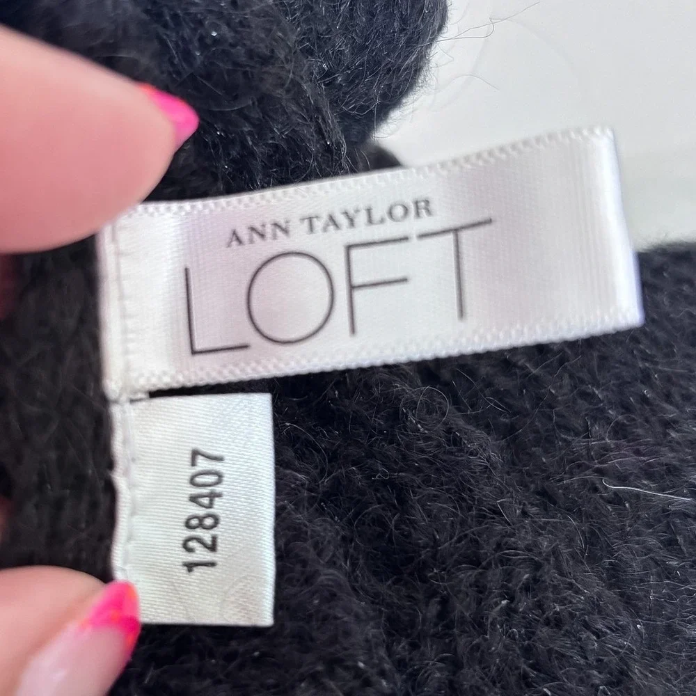 Ann Taylor LOFT Womens Pointelle Knit Vintage Scarf Wrap Black Wool Mohair OS